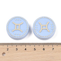 食品グレードのシリコーン焦点ビーズ  十二星座のラウンド  双子座  25x9.5mm  穴：2.5mm&nbsp;SIL-Z021-02I