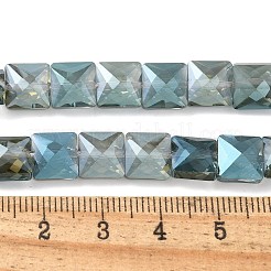 電気メッキガラスビーズセット  フル虹メッキ  多面カット  正方形  グリーン  8x8x5.5mm  穴：0.8mm  約49個/連  15.55インチ（39.5cm）&nbsp;EGLA-L045-B-FR01