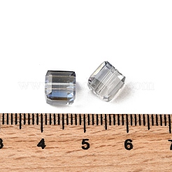電気メッキガラスビーズ  キューブ  多面カット  半分メッキ  コーンフラワーブルー  7x7x7mm  穴：1.6mm&nbsp;EGLA-G040-01A-HR02