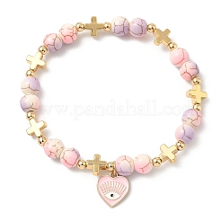 6Pcs 6 Colors Heart with Eye Alloy Enamel Charm Bracelets&nbsp;BJEW-JB12287