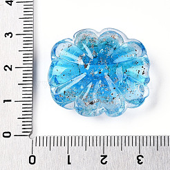 明るい手作りの金の砂のランプワークビーズ  暗闇で光る  花  ディープスカイブルー  26~29.5x22.5~26x10.5~11.5mm  穴：1.4~2mm&nbsp;FOIL-T006-04D