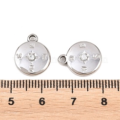 304ステンレススチールラインストーンペンダント  フラットラウンド型/コンパス型のチャーム  ステンレス鋼色  15x12x3mm  穴：1.5mm&nbsp;STAS-L022-588P