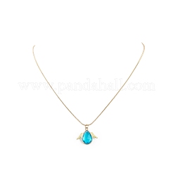 Glass Teardrop with Wing Pendant Necklace with Golden Brass Round Snake Chains for Women&nbsp;NJEW-JN04124