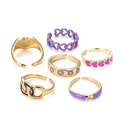 6Pcs 6 Style Brass Cuff Rings&nbsp;RJEW-LS0001-02B