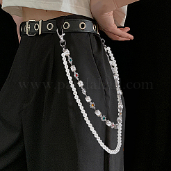 1Pc Round White Plastic Pearl Beaded Alloy Colorful Rhinestone Flower Double Layer Chain Belts for Pants&nbsp;AJEW-GF0012-67