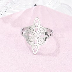 Non-Tarnish 304 Stainless Steel Witch Knot Open Cuff Rings for Women&nbsp;AJEW-U005-01P