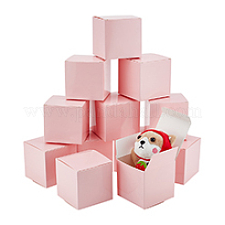 正方形のクラフト紙ネックレスイヤリング収納ギフトボックス  ギフト包装ケース  ピンク  8x8x8cm&nbsp;CON-WH0095-90A-01