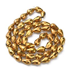 電気メッキガラスビーズセット  多面カット  ティアドロップ  黄金メッキ  15x10mm  穴：1mm  約50個/連  27.1インチ&nbsp;EGLA-D017-15x10mm-3