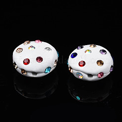 樹脂粘土ラインストーンビーズ  パヴェボールディスコビーズ  フラットラウンド  ホワイト  11~12x7mm  穴：1.4mm  ラインストーン：pp15（2.1~2.2mm）&nbsp;RB-S056-27H