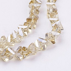 電気メッキガラスビーズセット  パール光沢メッキ  多面カット  三角形  ベージュ  4.5x5x6mm  穴：1mm  約100個/連  13.7インチ（35cm）&nbsp;EGLA-J145-6mm-PL05