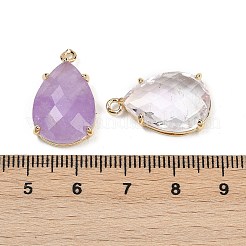 天然アメジストのファセットペンダント  ラックメッキ真鍮ティアドロップチャーム  ゴールドカラー  22x13x6mm  穴：1.6mm&nbsp;G-K347-05G-07