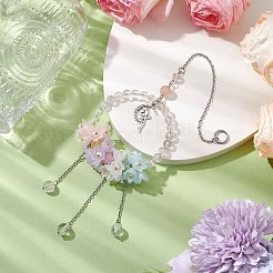 天然水晶の丸いビーズの吊り下げ式サンキャッチャー  家の装飾用の花の模造ゼリーアクリルビーズ  ステンレス鋼色  270mm&nbsp;HJEW-TA00290