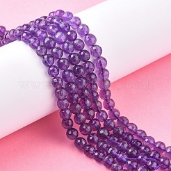 天然石アメジストビーズ連売り  ラウンド  多面カット  パープル  6mm  穴：1mm  32個/連  8インチ&nbsp;X-G-C073-6mm-3