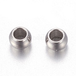 変色しにくい202ステンレススチールビーズ  ラウンド  ステンレス鋼色  2x1.5mm  穴：1mm&nbsp;STAS-F170-07P-B