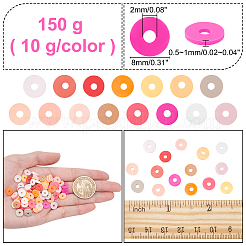 150g15色手作りポリマークレイビーズ  ディスク/フラットラウンド  ヒシビーズ  ミックスカラー  8x0.5~1mm  穴：2mm  10 G /カラー&nbsp;CLAY-AR0001-13