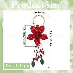 革と合金のキーホルダー  花  レッド  190mm。&nbsp;HJEW-WH20022-04A-03