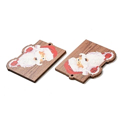 片面クリスマスプリント木製ペンダント  サンタクロースのチャーム  レッド  47x37x2.5mm  穴：2mm&nbsp;WOOD-D025-37