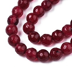 天然石ホワイトジェイドビーズ連売り  染め  多面カット  ラウンド  暗赤色  6~6.5mm  穴：1mm  約60個/連  14.06インチ〜14.57インチ（35.7~37cm）&nbsp;G-R346-6mm-02-01