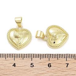 ラックメッキ真鍮チャーム  長持ちメッキ  鉛フリー＆カドミウムフリー  花とハート  18KGP本金メッキ  16x14.5x5mm  穴：5x3.5mm&nbsp;KK-Z064-25G