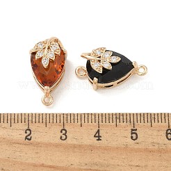 Brass Pave Faceted Glass Teardrop Connector Charms&nbsp;KK-G517-10G