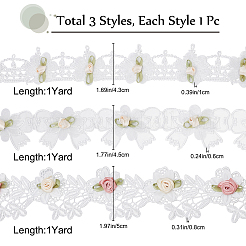 3ヤード 3種類のレーストリム カラフルな花柄 DIY 刺繍トリムリボン  模造パールと  クラフトデコレーション縫製用  カラフル  1-3/4インチ（43~50mm）  1ヤード/スタイル&nbsp;DIY-GF0004-39