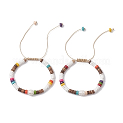 Adjustable Synthetic Turquoise Heishi & Natural Sea Shell & Coconut & Cultured Freshwater Pearl Beaded Braided Bead Bracelets for Women&nbsp;BJEW-JB11543