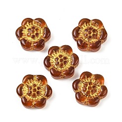 焼き付け塗料と金色の金属で覆われたガラスビーズ  花  ミックスカラー  13x14x4.5mm  穴：1.2mm&nbsp;X-DGLA-T004-10M