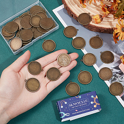フラットラウンド合金ペンダントカボションセッティング50個  プレーンエッジベゼルカップ  カドミウムフリー＆鉛フリー  アンティークブロンズ  トレイ：25mm  31x28x2mm  穴：2mm&nbsp;TIBEP-SC0002-90