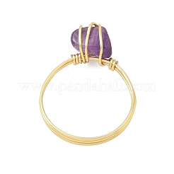 Copper Wire Wrapped Natural Quartz Crystal & Rose Quartz & Green Aventurine & Lapis Lazuli & Topaz Jade  Nuggets Finger Rings for Women&nbsp;RJEW-JR00794