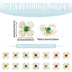 80 個のプラスチックカボション  ラインストーンとアイロン付き  花  ゴールドカラー  ミックスカラー  16.5x16.5x5.5mm&nbsp;KY-TADJ0001-09