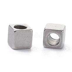 変色しにくい304ステンレススチールビーズ  キューブ  ステンレス鋼色  3x3x3mm  穴：1.6mm&nbsp;STAS-L234-130P