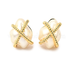 真鍮 ABC プラスチック イミテーション パール スタッド イヤリング  ナゲット  ゴールドカラー  20x15mm&nbsp;EJEW-S270-01G
