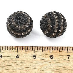ストライプ柄ポリマークレイラインストーンビーズ  ラウンド  ディスコボールビーズ  ジェット  15.5x16mm  穴：1.5mm&nbsp;CLAY-NH0001-01C