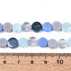 電気メッキガラスビーズセット  フラットラウンド  多面カット  コーンフラワーブルー  7.5~8x4~5mm  穴：1~1.4mm  約25~27個/連  7.28~7.48インチ（18.5~19cm）&nbsp;EGLA-N022-03A-A04