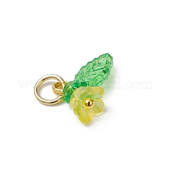 フロストアクリルフラワー＆リーフチャーム36個  金箔と本物の18K金メッキ304ステンレススチールオープン丸カンと金色の真鍮ボールヘッドピン付き  ミックスカラー  8x12.5x6mm  12個/色&nbsp;PALLOY-JF03552