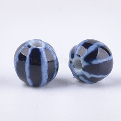 手作りの陶器ビーズ  ファンシーアンティーク施釉磁器  ラウンド  マリンブルー  11~12x10~11x10~10.5mm  穴：2~2.5mm&nbsp;PORC-S498-24J