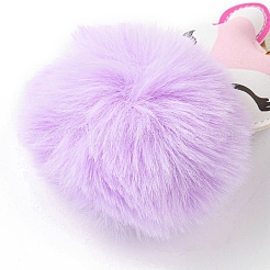Imitation Rex Rabbit Fur Ball & PU Leather Fox Pendant Keychain&nbsp;LS-KEYC-K018-04KCG-02