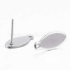 変色しない304ステンレススチールスタッドピアス金具  カン付き  ピアスポスト  馬の目  ステンレス鋼色  15x7x0.8mm  穴：1mm  ピン：0.8mm&nbsp;X-STAS-K154-65P