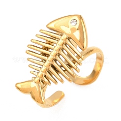 304 Stainless Steel Micro Pave Cubic Zirconia Open Cuff Rings for Women&nbsp;RJEW-K316-04G