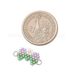 ガラスシードビーズコネクタチャーム  304ステンレススチールループ付きフラワーチャーム  ゴールドカラー  ミックスカラー  16.5x11.5x2mm  丸カン：4x0.5ミリ  内径：3.2mm&nbsp;PALLOY-MZ01210