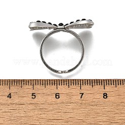 女性用304ステンレススチールオープンカフリング  ラインストーン付き  蝶結び  ステンレス鋼色  5mm  内径: 調節可能  蝶結び：16x27.5mm&nbsp;RJEW-F178-01P-01