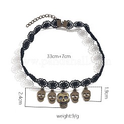 Halloween Gothic Alloy Skull Tassel Black Polyester Flower Lace Choker Necklaces for Women&nbsp;FS-WGBADFE-01