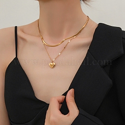 304 Stainless Steel Herringbone & Curb Chains Double Layered Necklaces&nbsp;NJEW-K257-01G