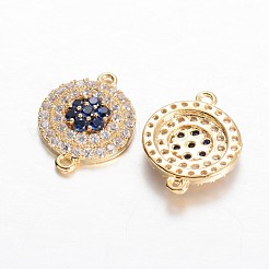 フラットラウンド真鍮製マイクロパヴェキュービックジルコニアコネクター  ゴールドカラー  18x13.5x3mm  穴：1mm&nbsp;KK-E371-11G