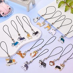 合金エナメル携帯ストラップ  ナイロンコード付き  犬の模様  9.6~10.9cm  ペンダント：18~26x17~22.5x1.5~2mm  16個/セット&nbsp;HJEW-SW00023-02