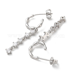 Rack Plating Brass Micro Pave Clear Cubic Zirconia Stud Earrings&nbsp;EJEW-A045-07P