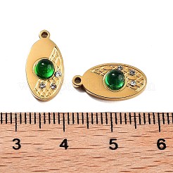 イオンプレーティング（IP）304ステンレスペンダント  ラインストーンとガラスと  オーバル  ゴールドカラー  16x8x4mm  穴：1.2mm&nbsp;STAS-S140-11G