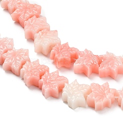 合成サンゴ染め彫刻ビーズ  葉  ピンク  13.5~14x15~15.5x6mm  穴：1mm&nbsp;BSHE-H114-02D
