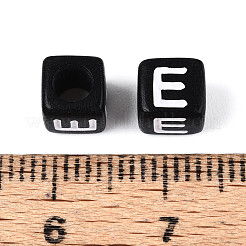 初期のアクリル水平穴ビーズ  キューブ  ブラック  文字e  6x6x6mm  穴：3.5mm  3330個/ 500g&nbsp;OACR-ZX006-35E