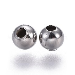 変色しにくい304ステンレススチールスペーサービーズ  ラウンド  ステンレス鋼色  5mm  穴：1.8mm&nbsp;STAS-L221-43D